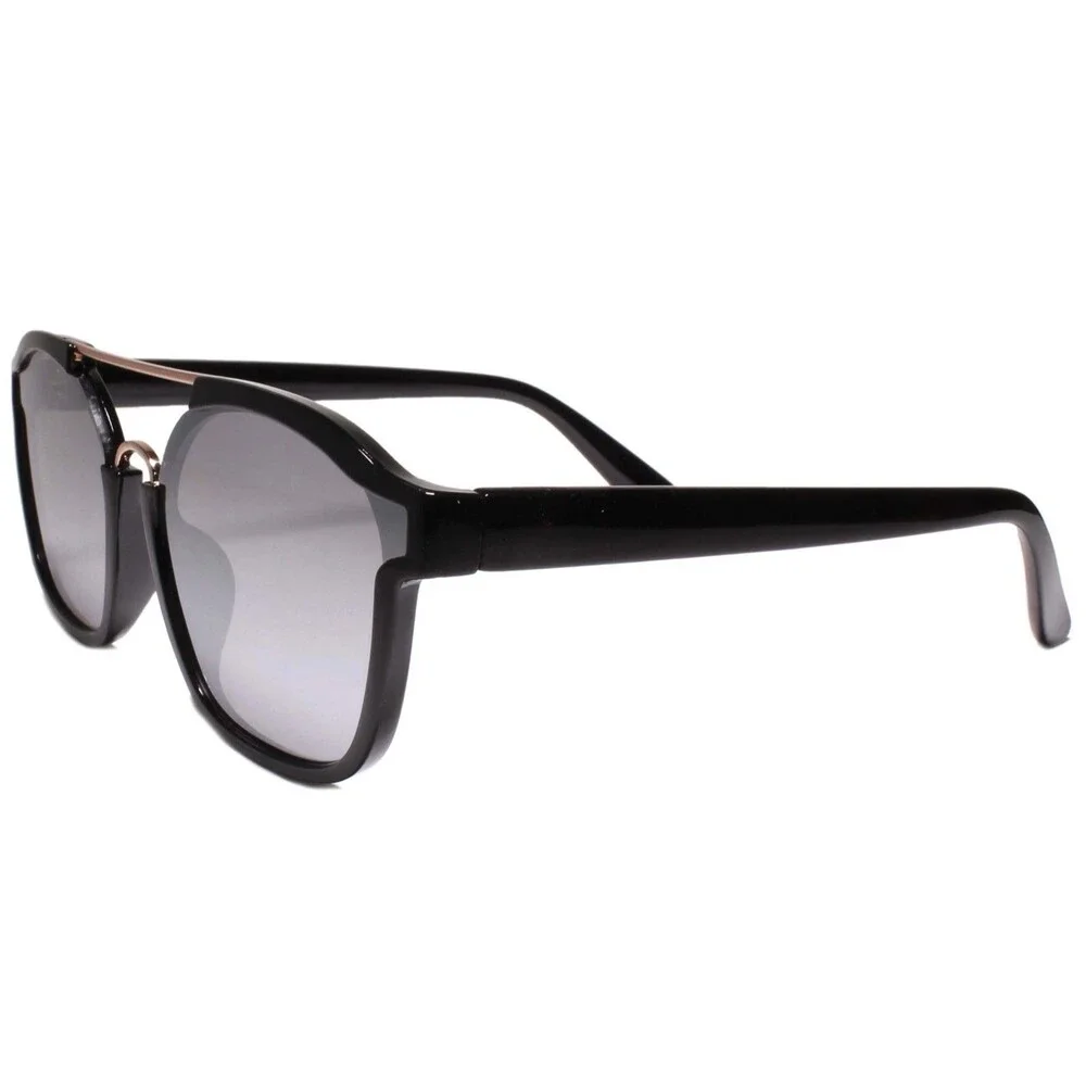 Retro Style Mens Womens Sun Glasses Square Black Frame Chrome Mirrored Lens